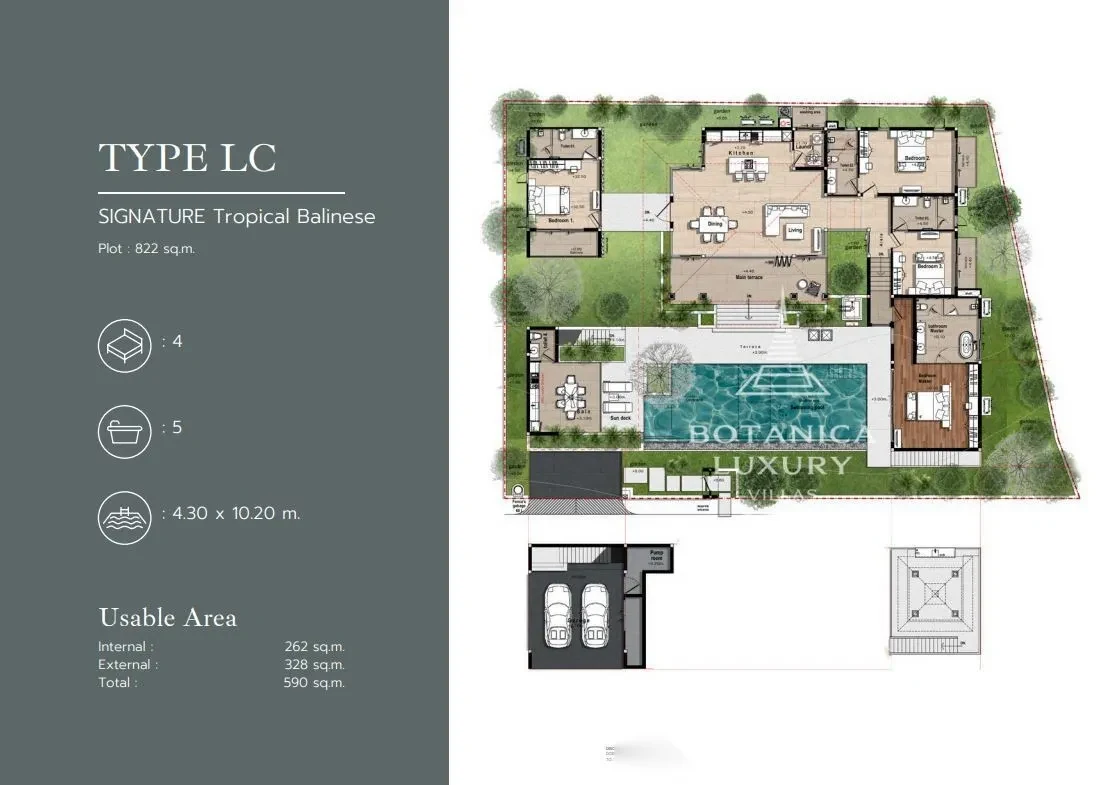 4 Bedroom Villa for sale at Botanica Lake Side II complex · Choeng Thale · Partial Sea View — photo 14
