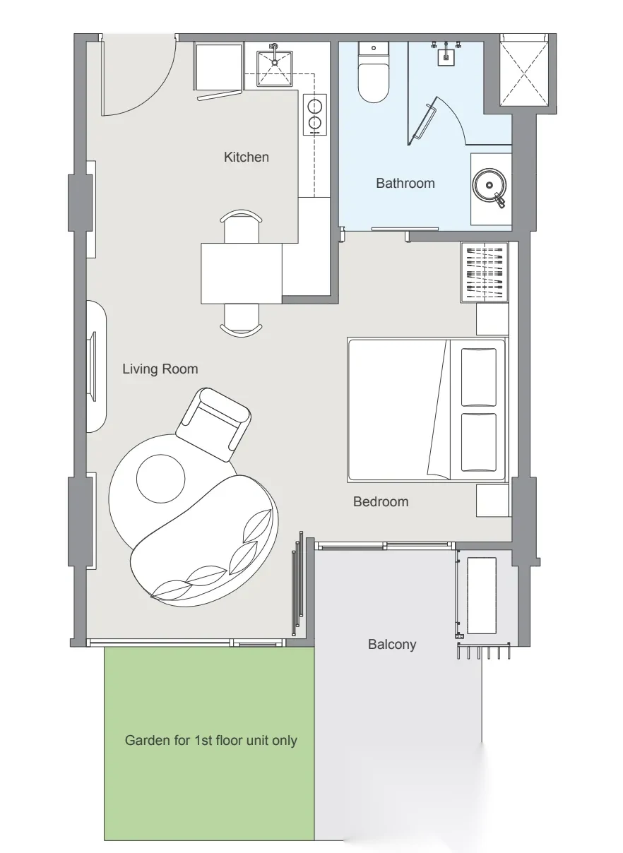 Апартаменты 1BR в ЖК Laguna Lakeside · Чернг Тале / Bang Tao · Вид в сад — фото 8