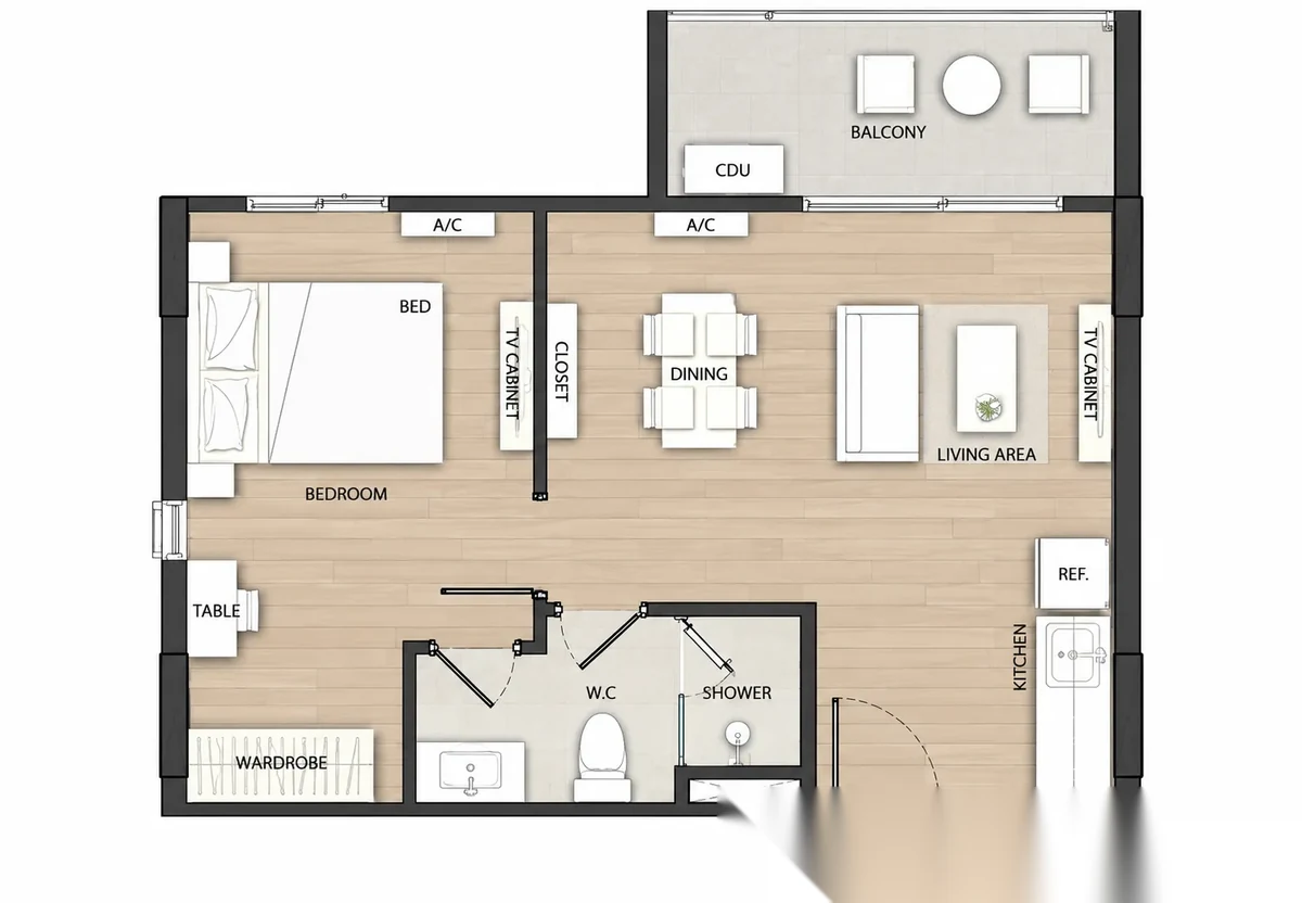 1 Bedroom Apartment for rent at The Title Residencies complex · Sakhu · Garden View — photo 6