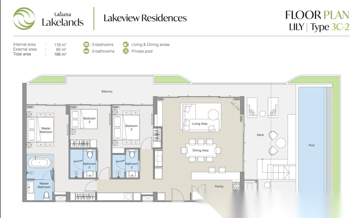 Пентхаус 3BR в ЖК Laguna Lakelands - Waterside Residences · Чернг Тале / Bang Tao · Вид на озеро — фото 3