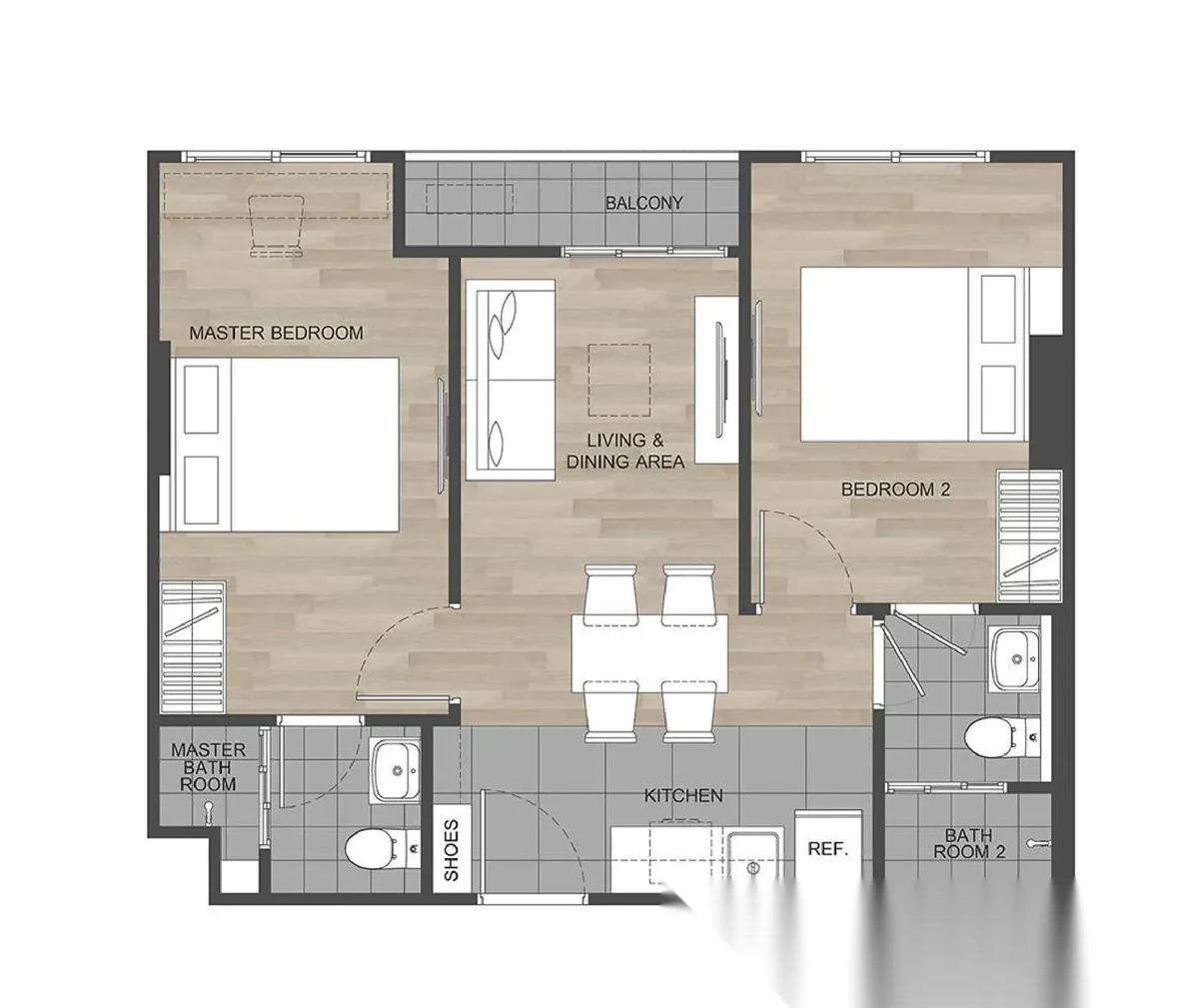 Апартаменты 2BR в ЖК Dcondo Reef Phuket · Кату · Вид на бассейн — фото 20